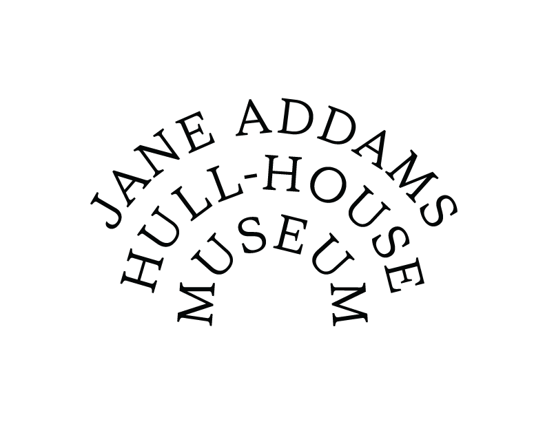 Curved black text on a light background reads: JANE ADDAMS HULL-HOUSE MUSEUM in three arched lines.